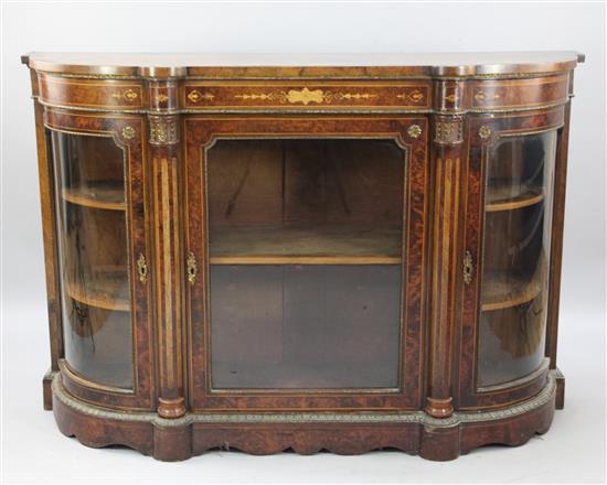 A Victorian burr walnut, burr yew and marquetry credenza, W.5ft 1in.